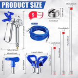 9Pcs Airless Sprayer Gun Hose Kit 50ft 3600psi High Pressure Tube with Extension Rod Pole 313 415 517 Tip - EZ Painting Tools